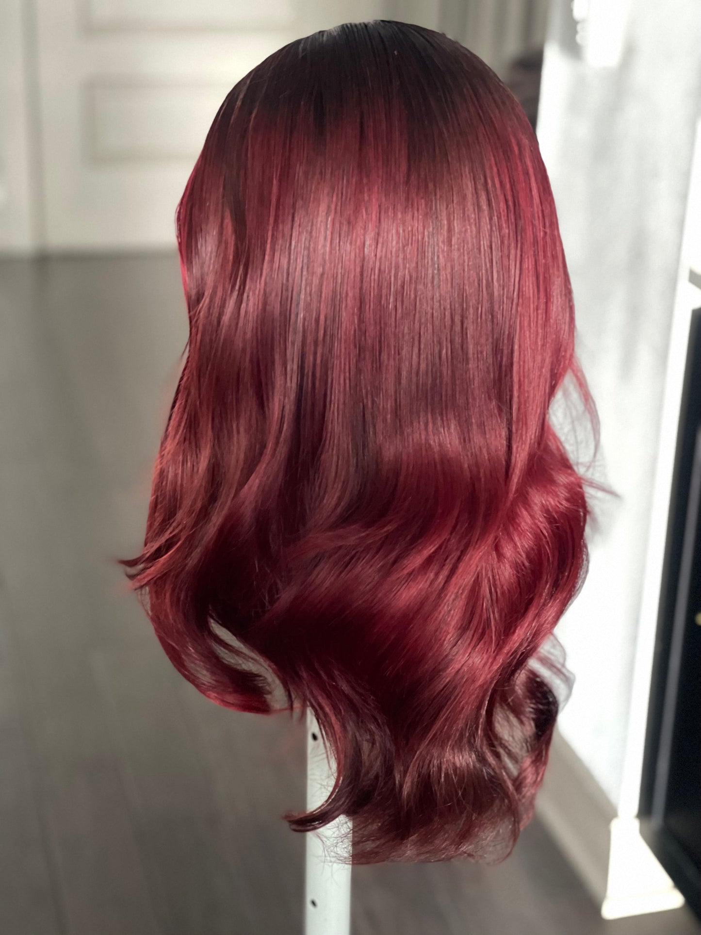 4 By 4 Loose Wavy Closure Wig (100% Human Hair) 18 Inches Wine Color