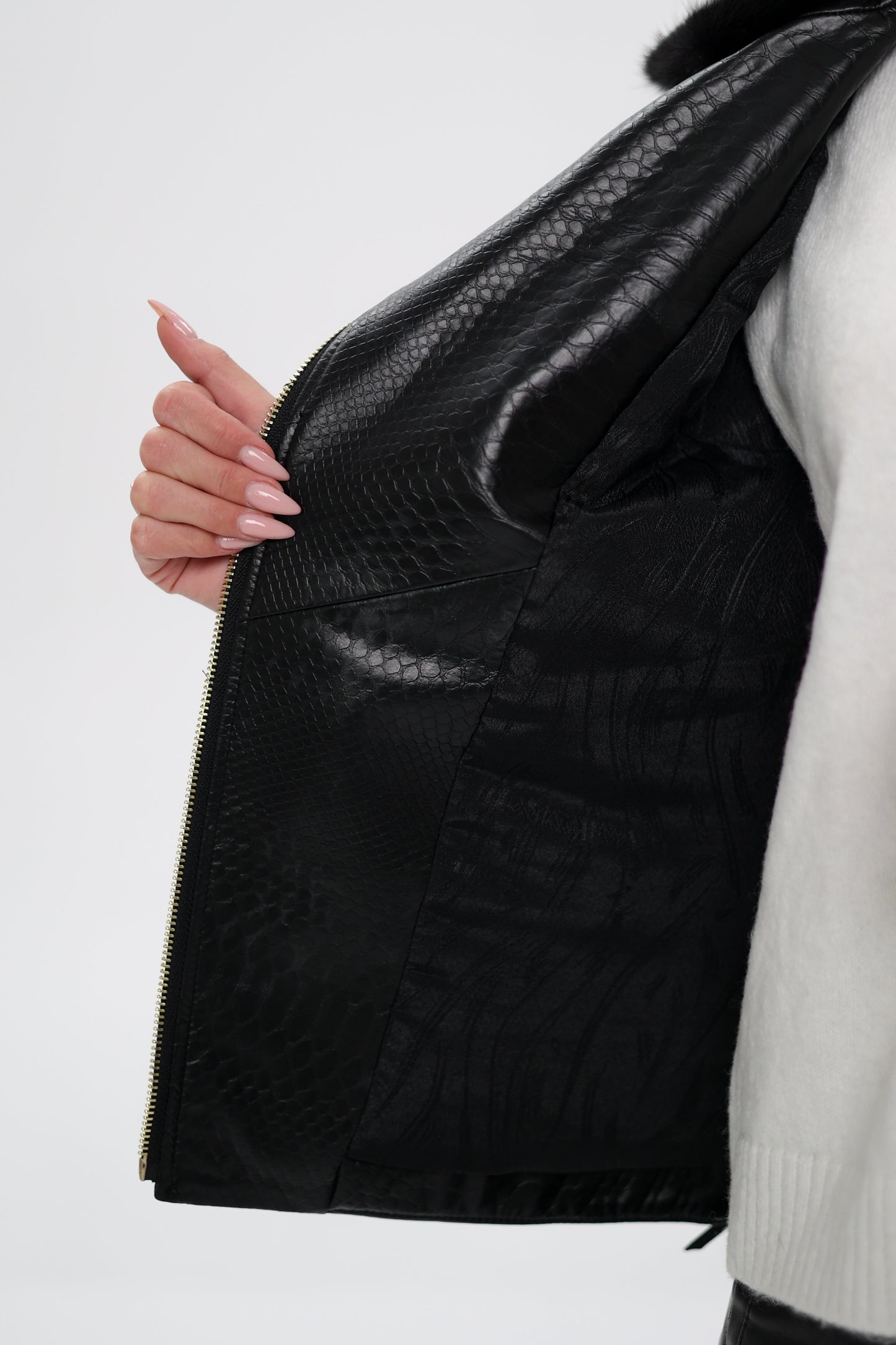 Genuine Mink Fur Embossed Leather Jacket