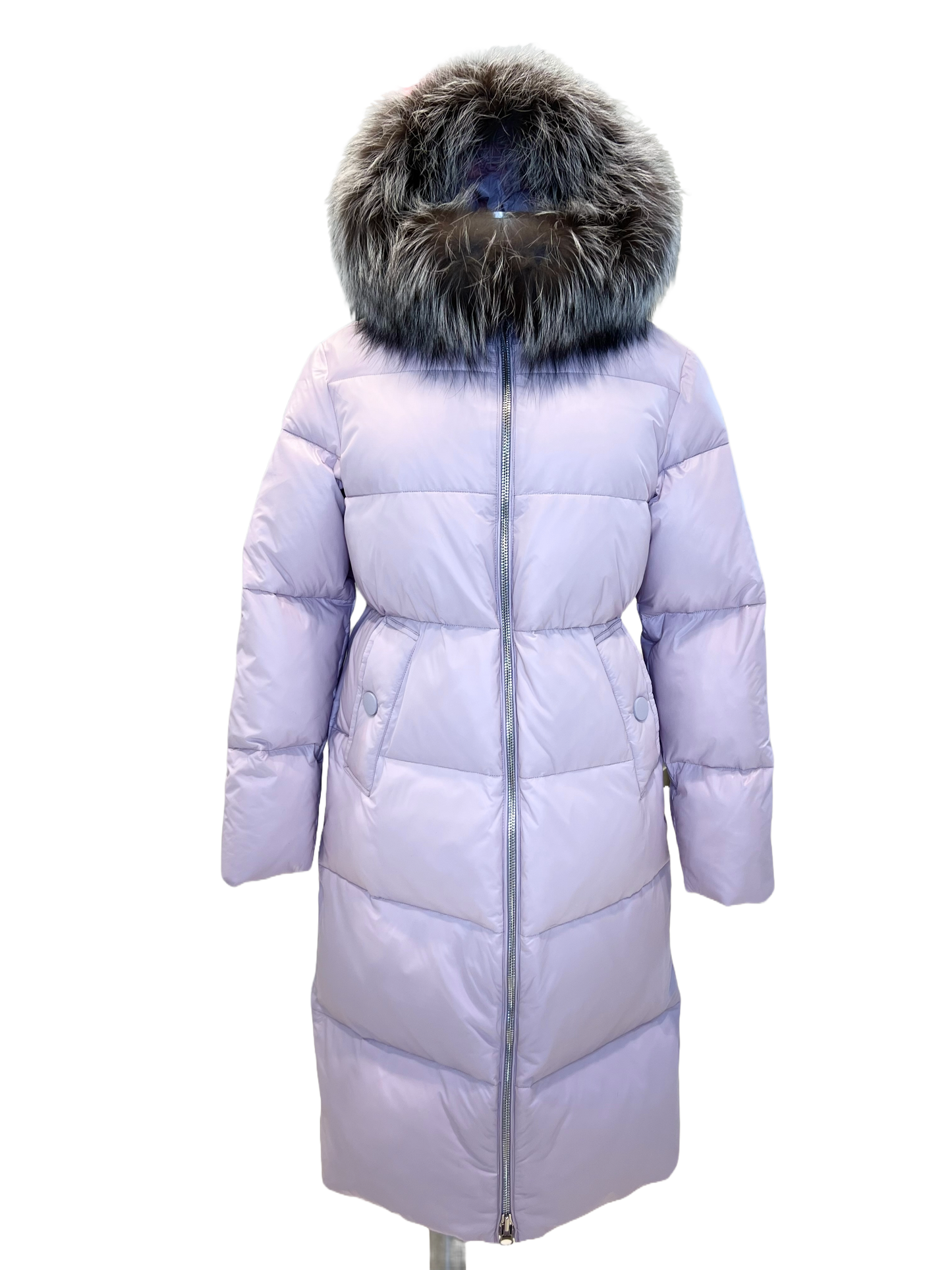 Mirabelle Genuine Silver Fox Fur Down Fill Coat
