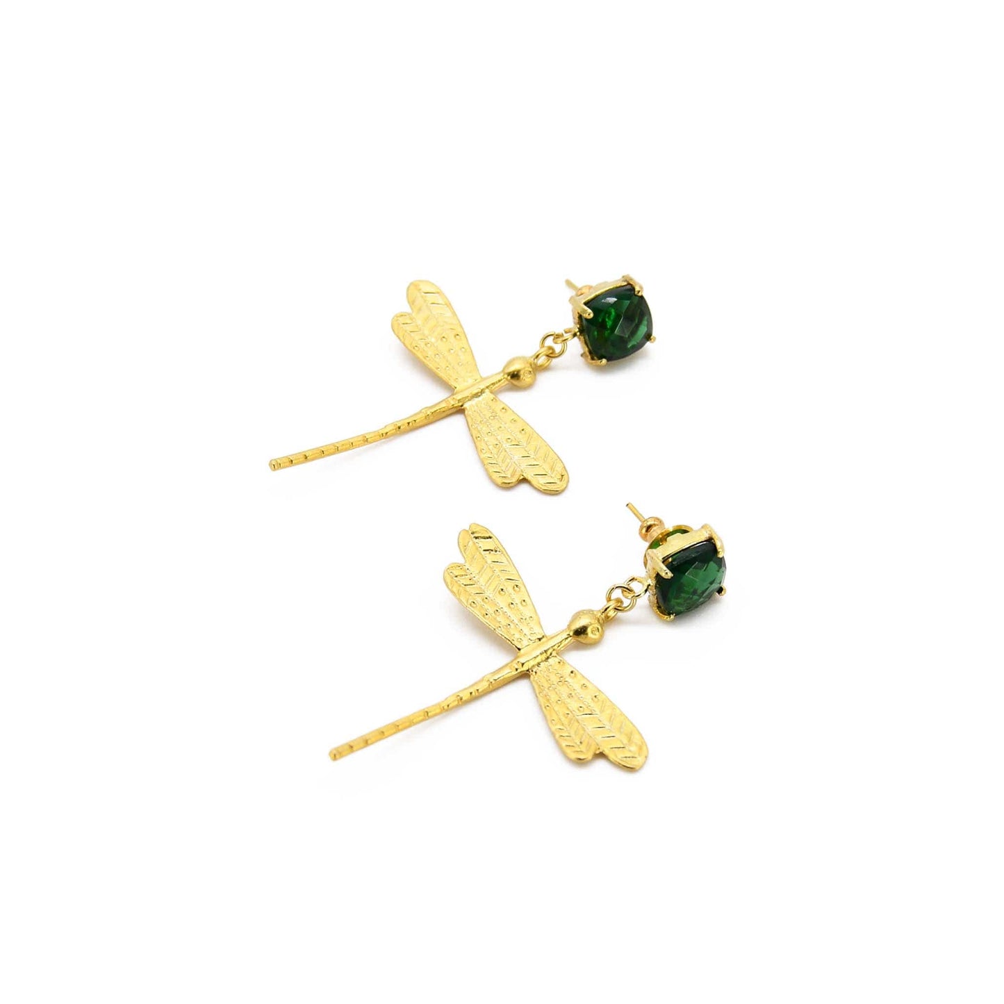 Chrome Green Quartz Dragonfly Earring