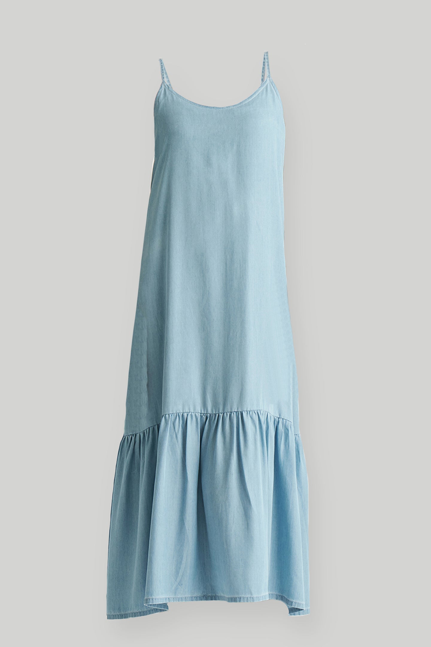 Robe longue fluide en denim bleu