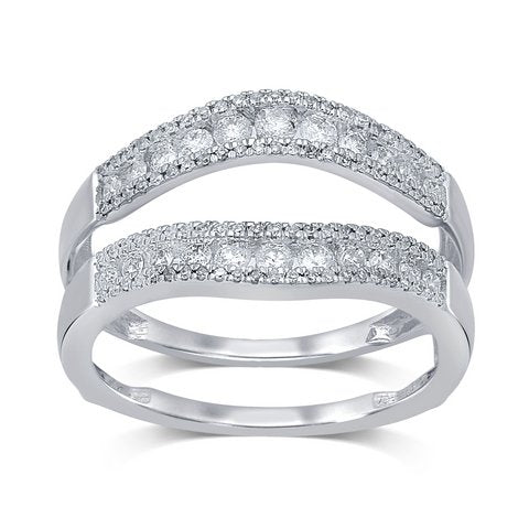 10K WHITE GOLD 0 .53CT DIAMOND RING GUARD LDS RDS MICRO PRONG