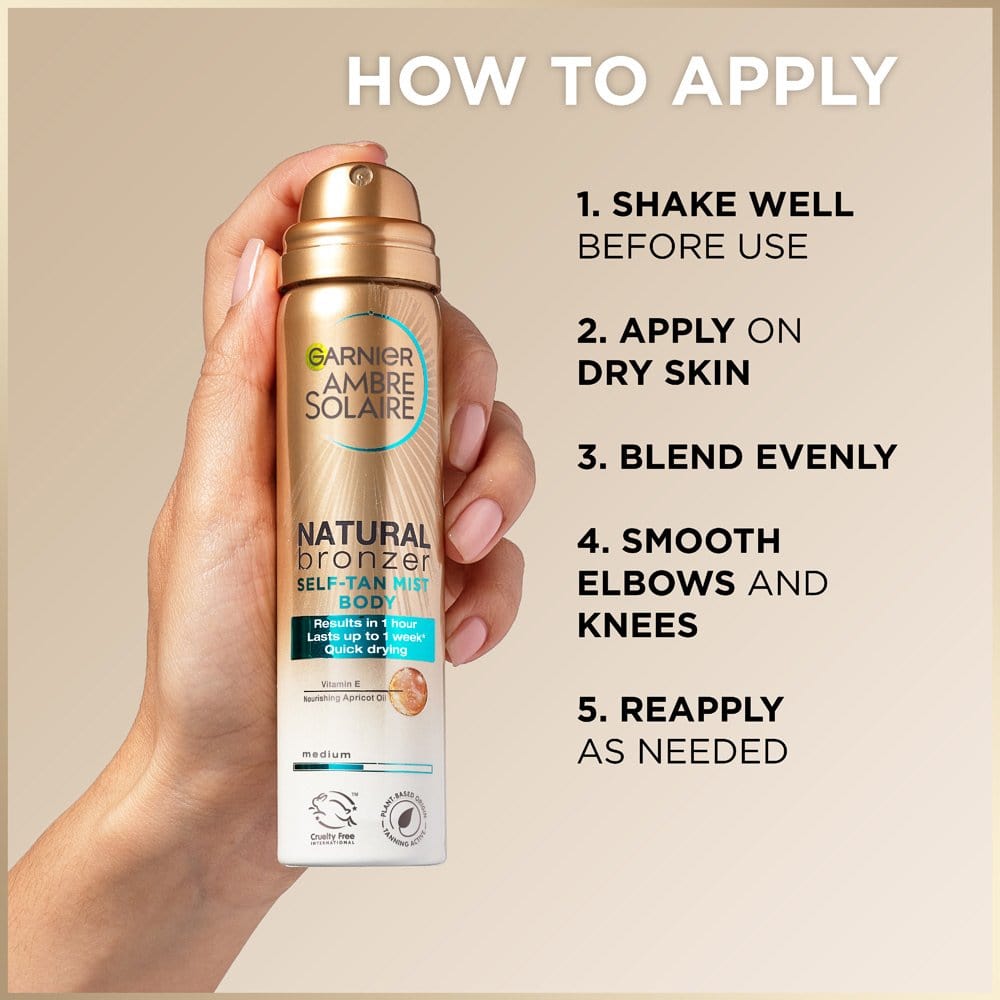 Garnier Ambre Solaire Natural Bronzer Self-tan Mist Body Spray , Medium 150ml 2 Pack