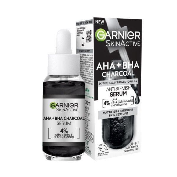 Sérum visage au charbon Garnier Skin Active 4 % AHA + BHA et niacinamide 30 ml, lot de 3