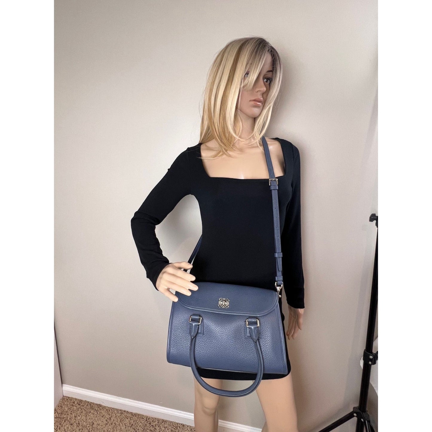 Loewe Calfskin Leather Alamo 28 Blue Crossbody Bag