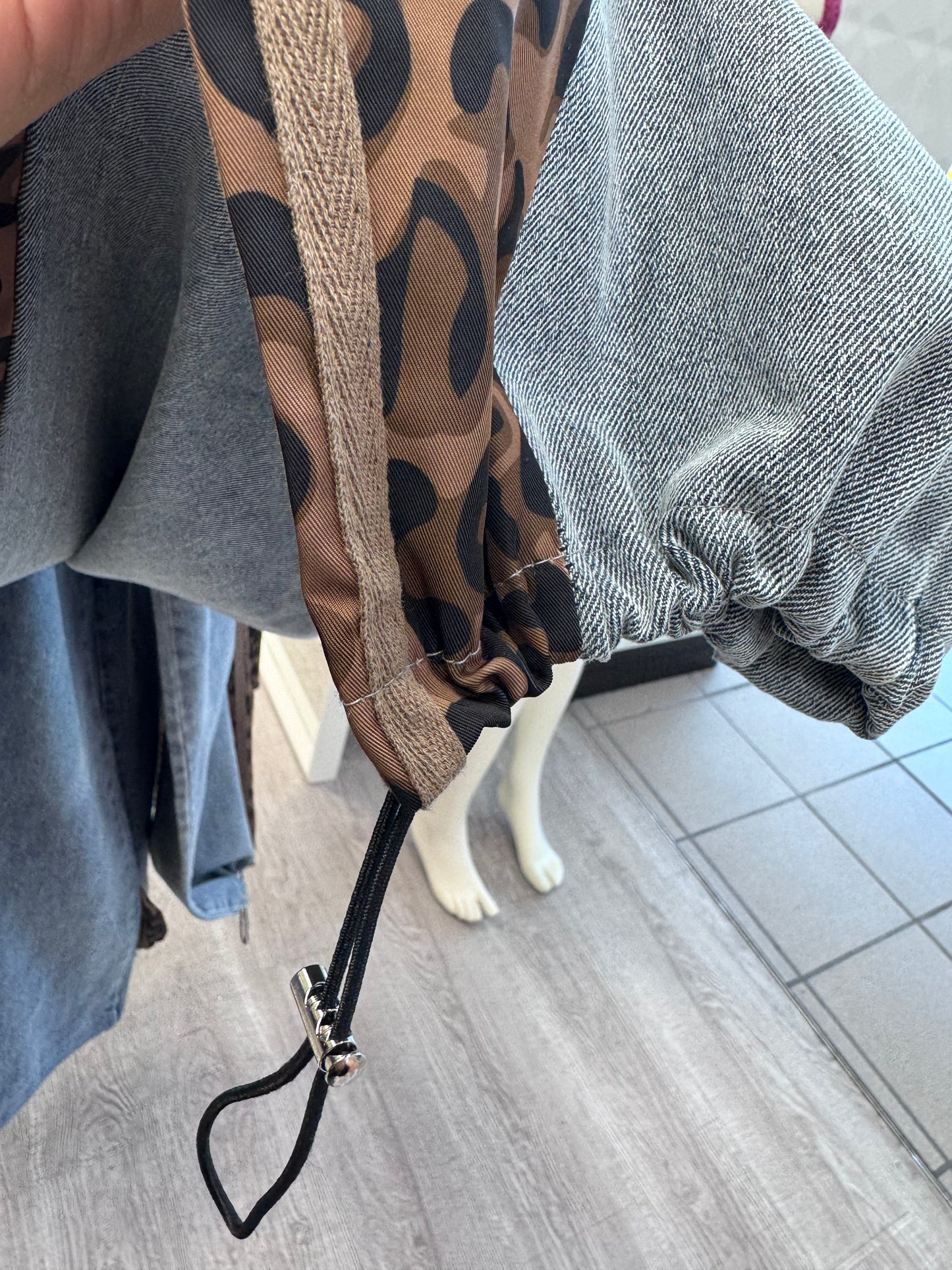 Jazmine Leopard Denim Drawstring Cargo Pants