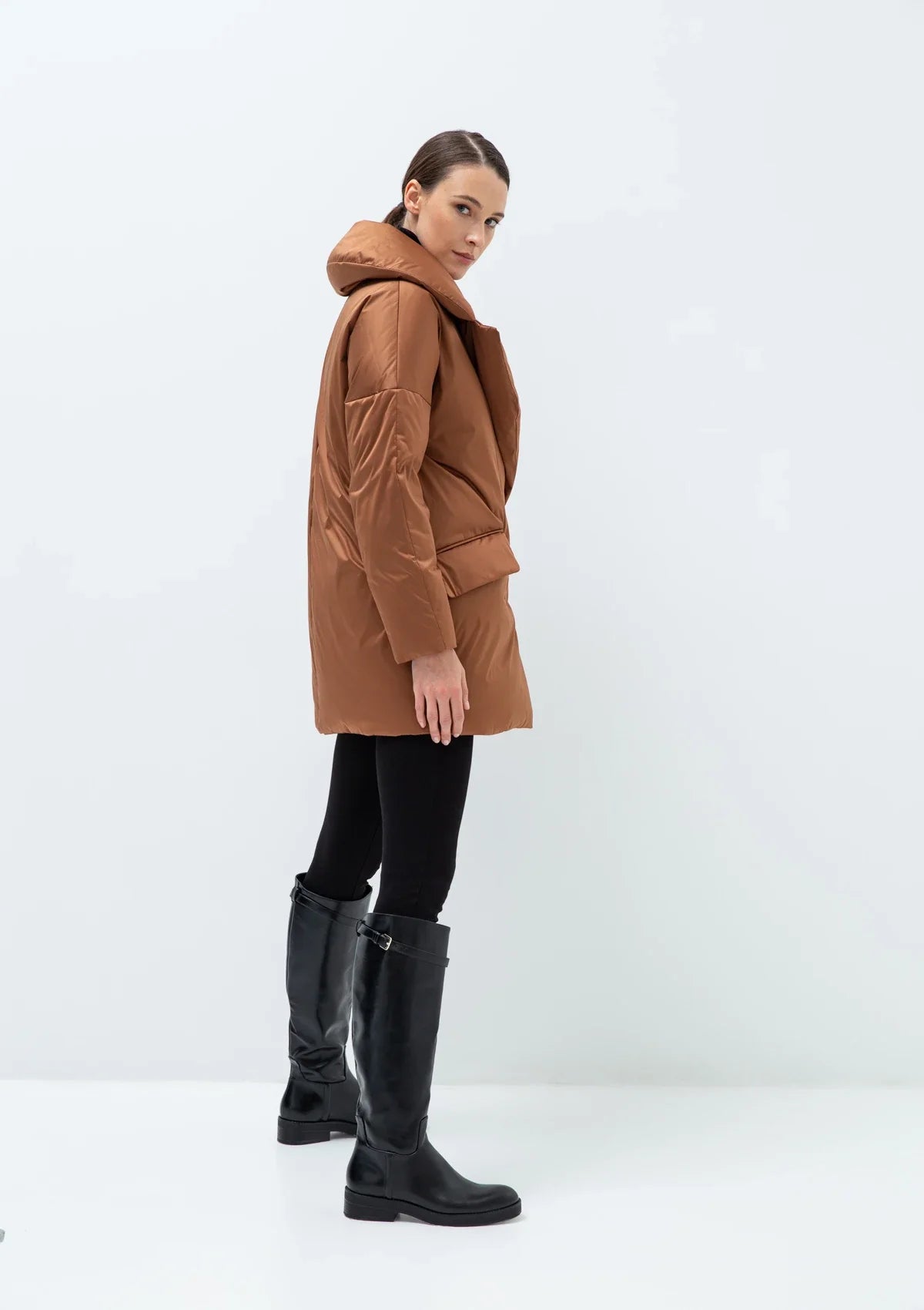 Aria Premium Down Fill Belted Jacket in Cinnamon