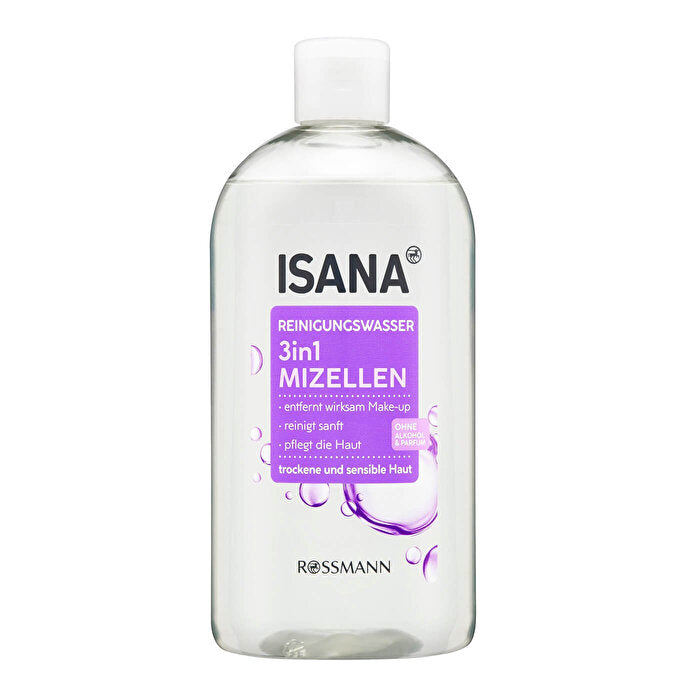 Isana Makeup Remover 3 in 1 Micellar Water Alcohol Free Dry & Sensitive Skin 400ml