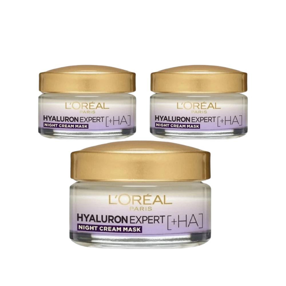 Lot de 3 masques crème de nuit hydratants Hyaluron Expert Skin de L'Oréal Paris 50 ml