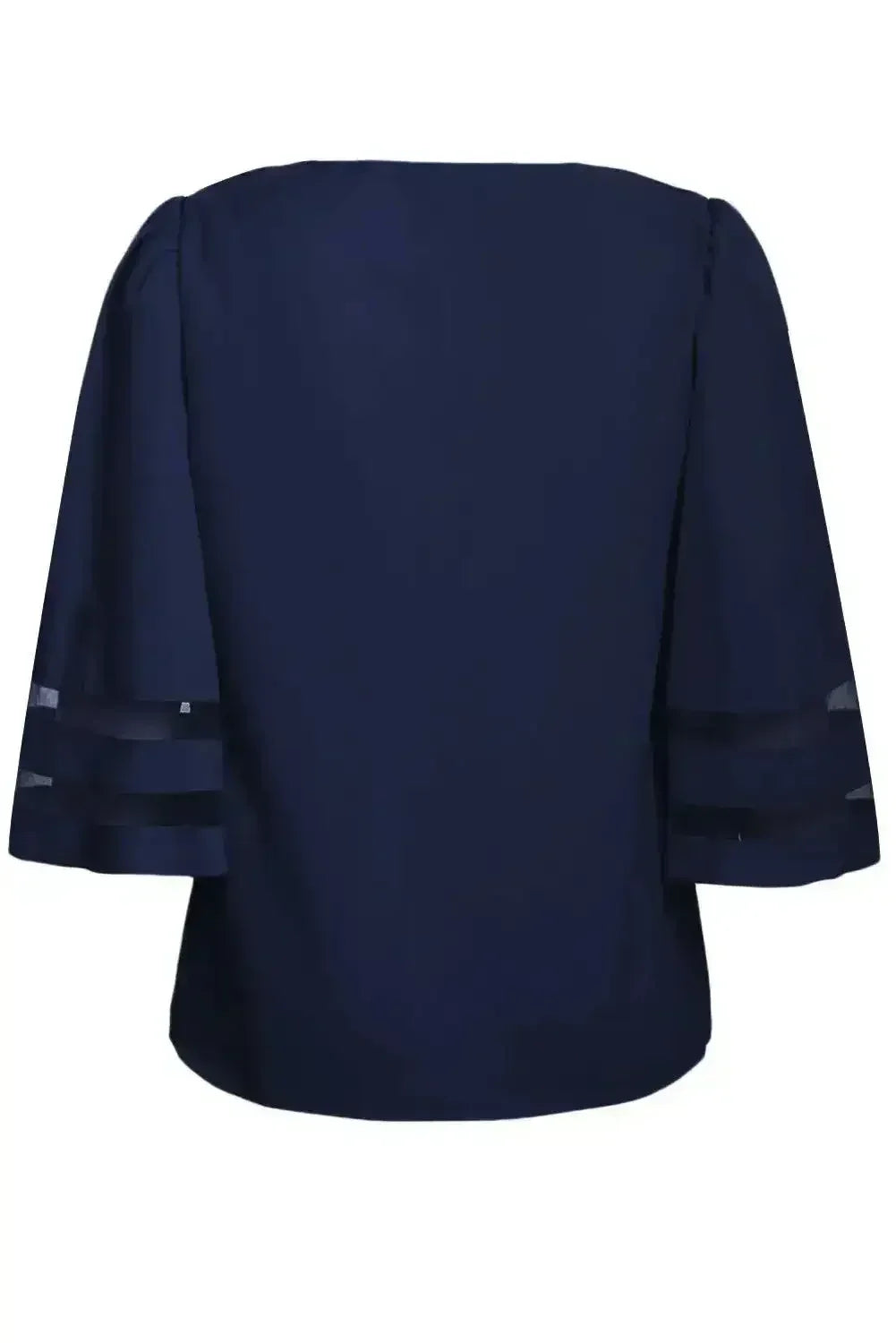 Navy Blue Flare Sleeve V Neck Loose Women's Chiffon Blouse