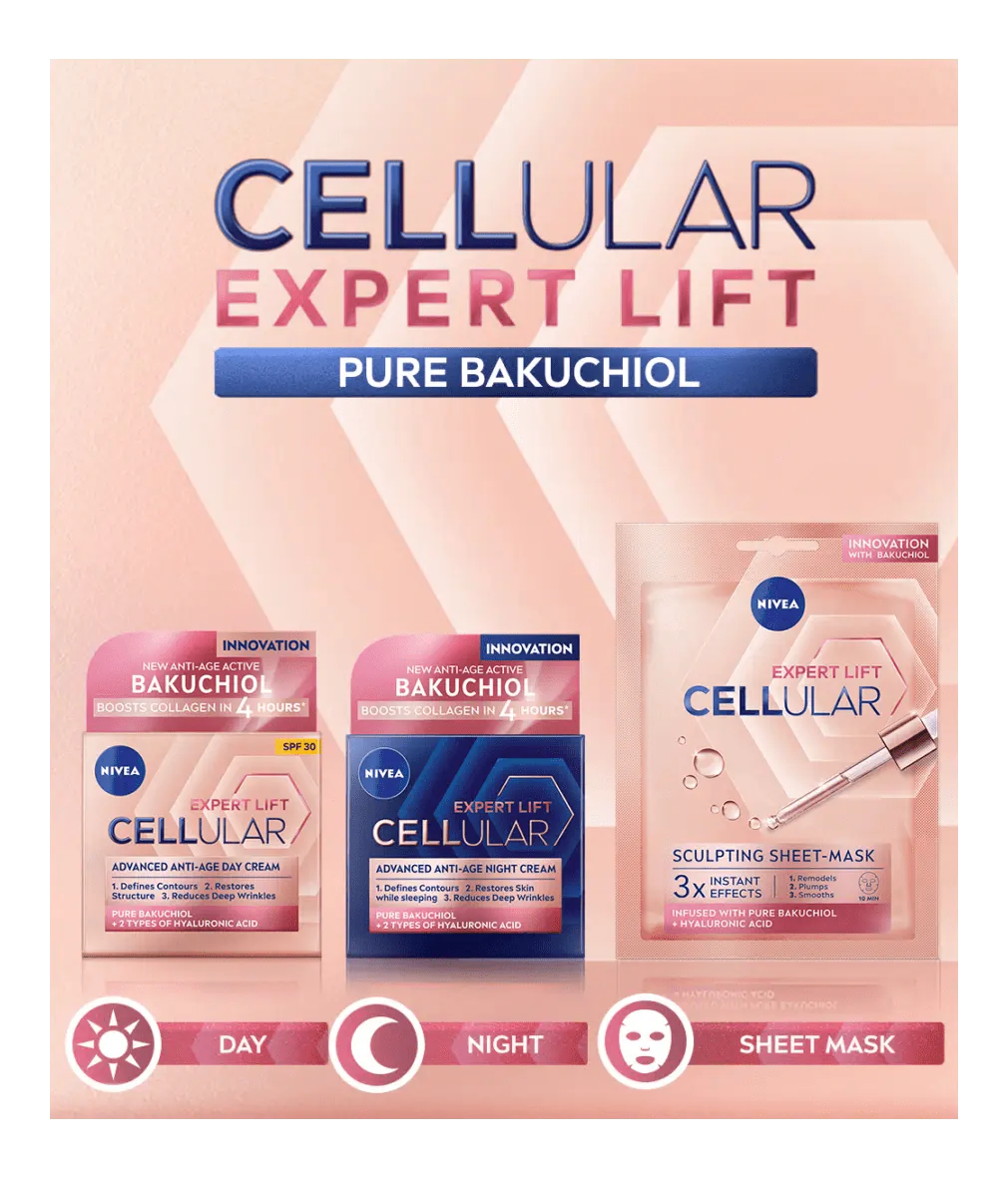 Nivea Cellular Expert Lift Pure Bakuchiol + HA Anti-Age Night Face Cream 50ml / 1.7 fl oz - 2 Pack