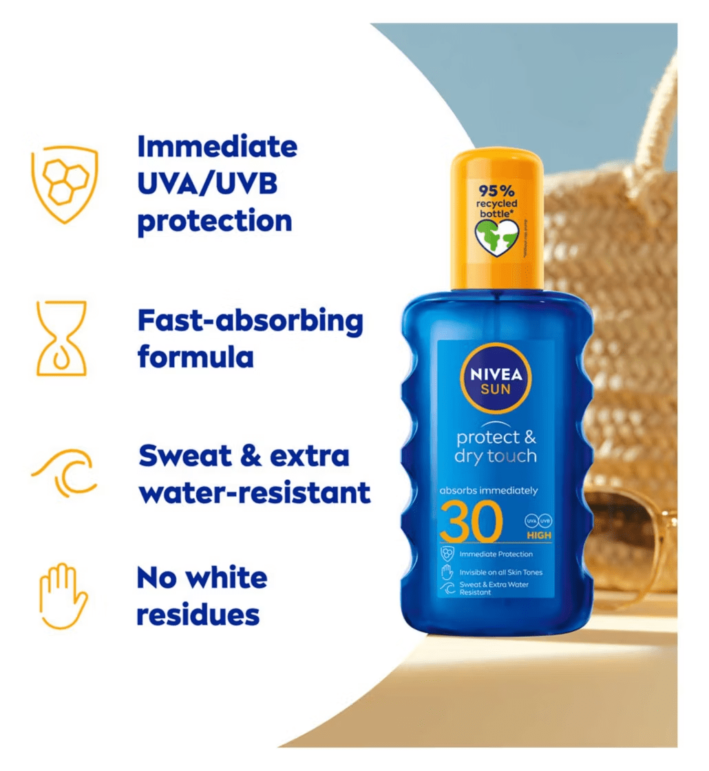 Nivea Sun Protect & Dry Touch Sun Cream Spray SPF30 200 ml / 6.8 fl.oz - 2 Pack