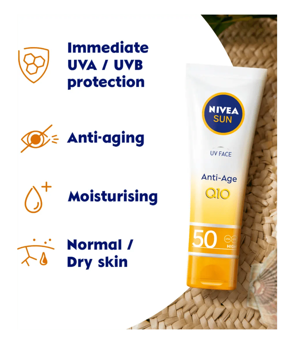 Nivea Sun UV Face Q10 Anti-Age Sun Cream SPF50 50ml / 1.7 fl oz - 2 Pack