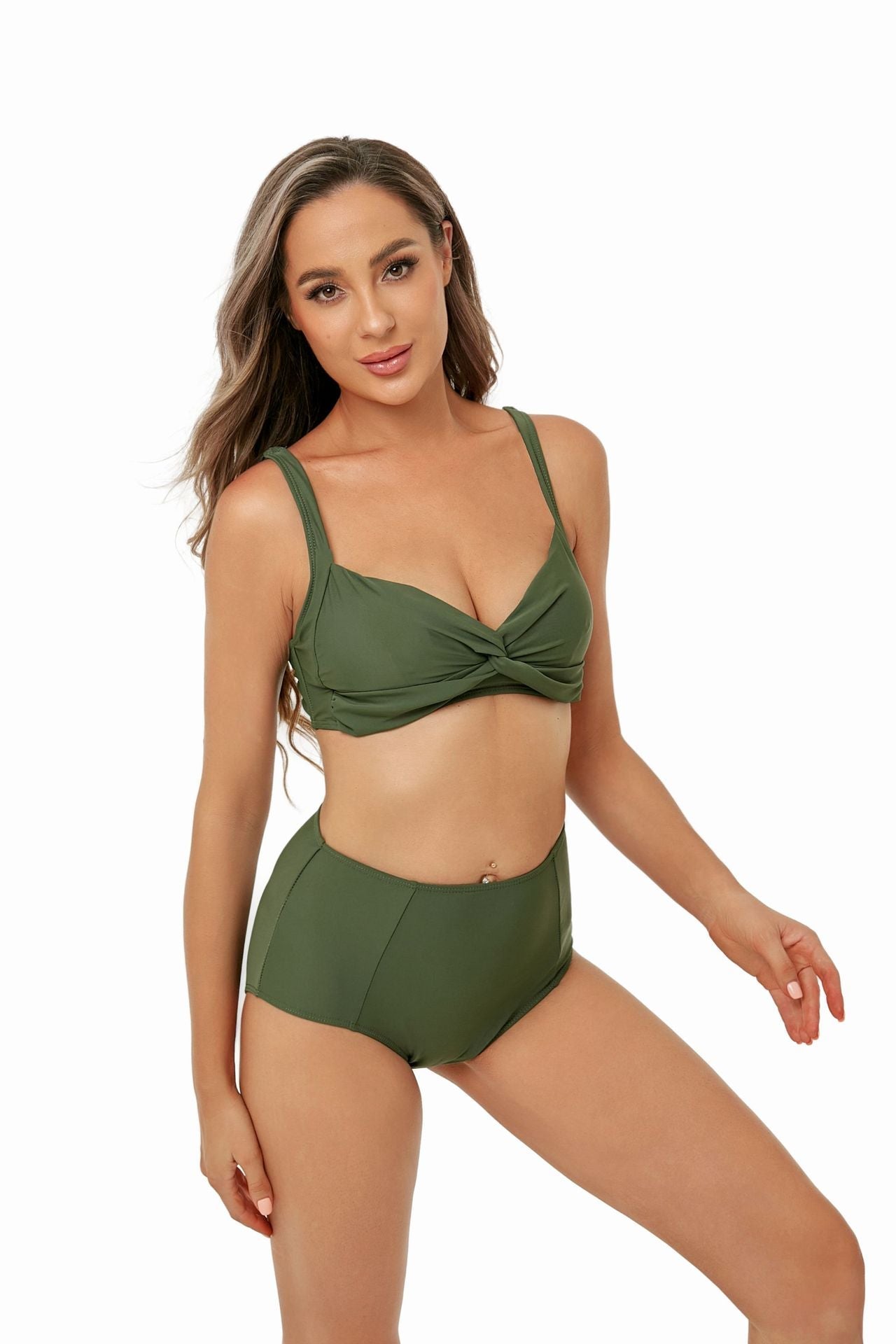 Bikini Lady Sexy High Waist Split Swimsuit Bikini Solid Color Swimsuit