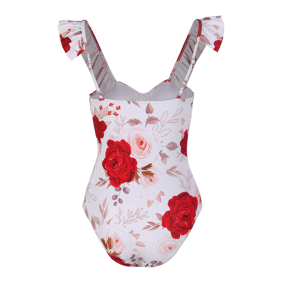 Fresh Floral Print One Piece Swimsuit Women Hard Bag One Piece Swimsuit