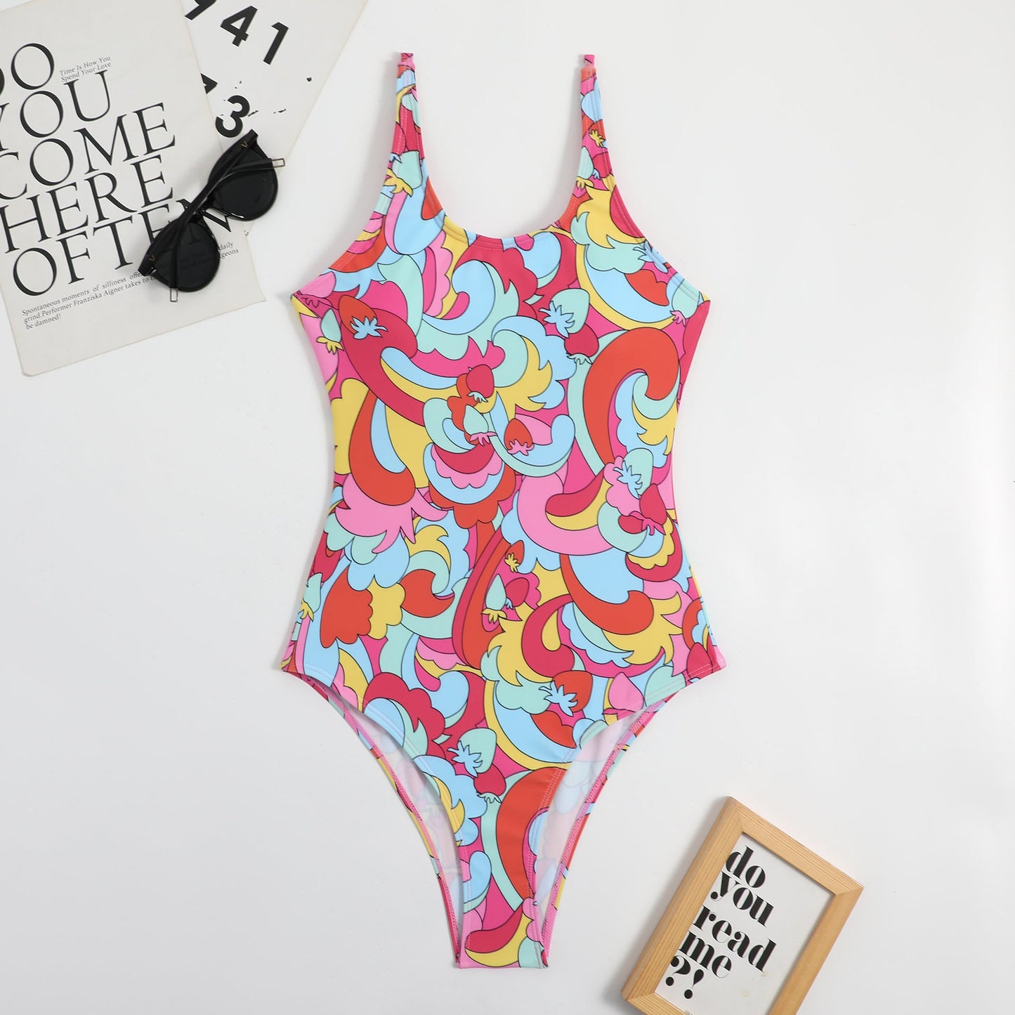 Sexy Siamese Multicolored Floral Sling Triangle Ladies Spring Bikini Swimsuit Swimwear
