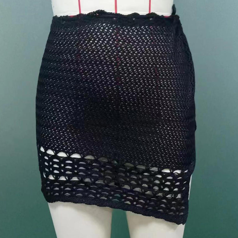 Summer Skirt Solid Color Sexy Knitted Hollow Out Cutout Beach Bikini Swimsuit Outwear Skirt Crochet hook