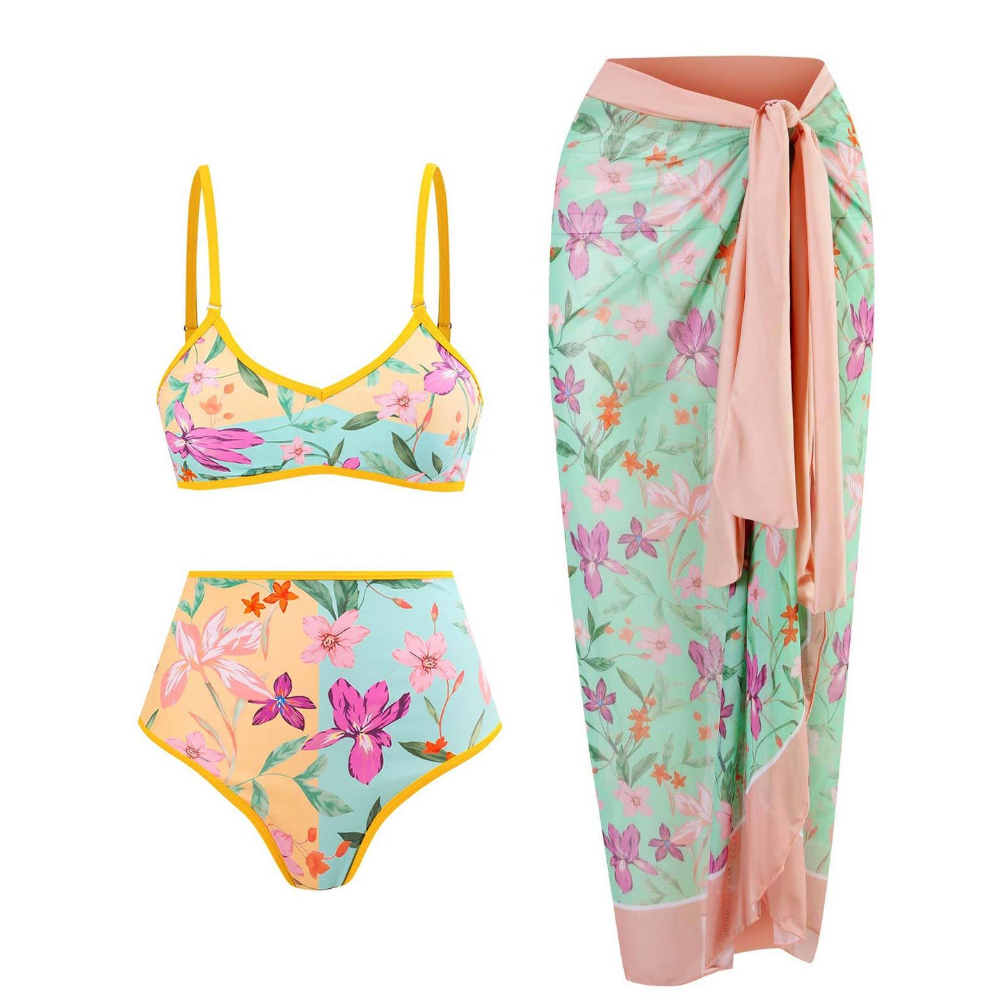 Split Double Sided Three Piece Set Retro Swimsuit Swimsuit Lace up Sand