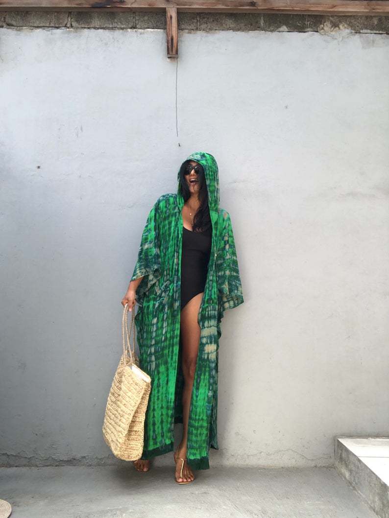 Sunscreen Cardigan Hooded Printed Long Sleeve Long Beach Vacation Swimsuit Outwear Blouse