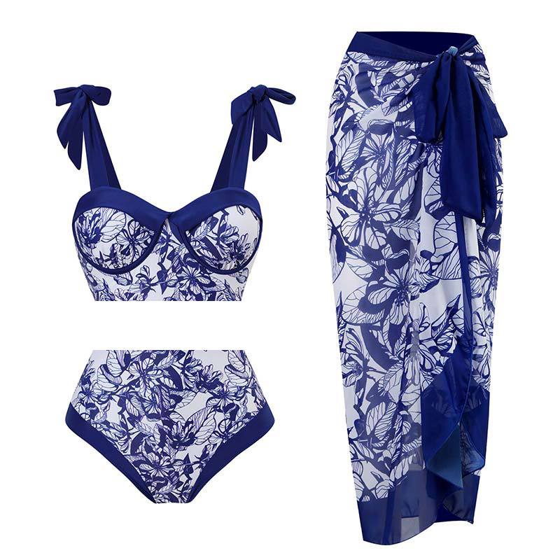 High Waist Print Three-Piece Bikini Swimsuit Women Sexy Swimsuit Outfit Bikini