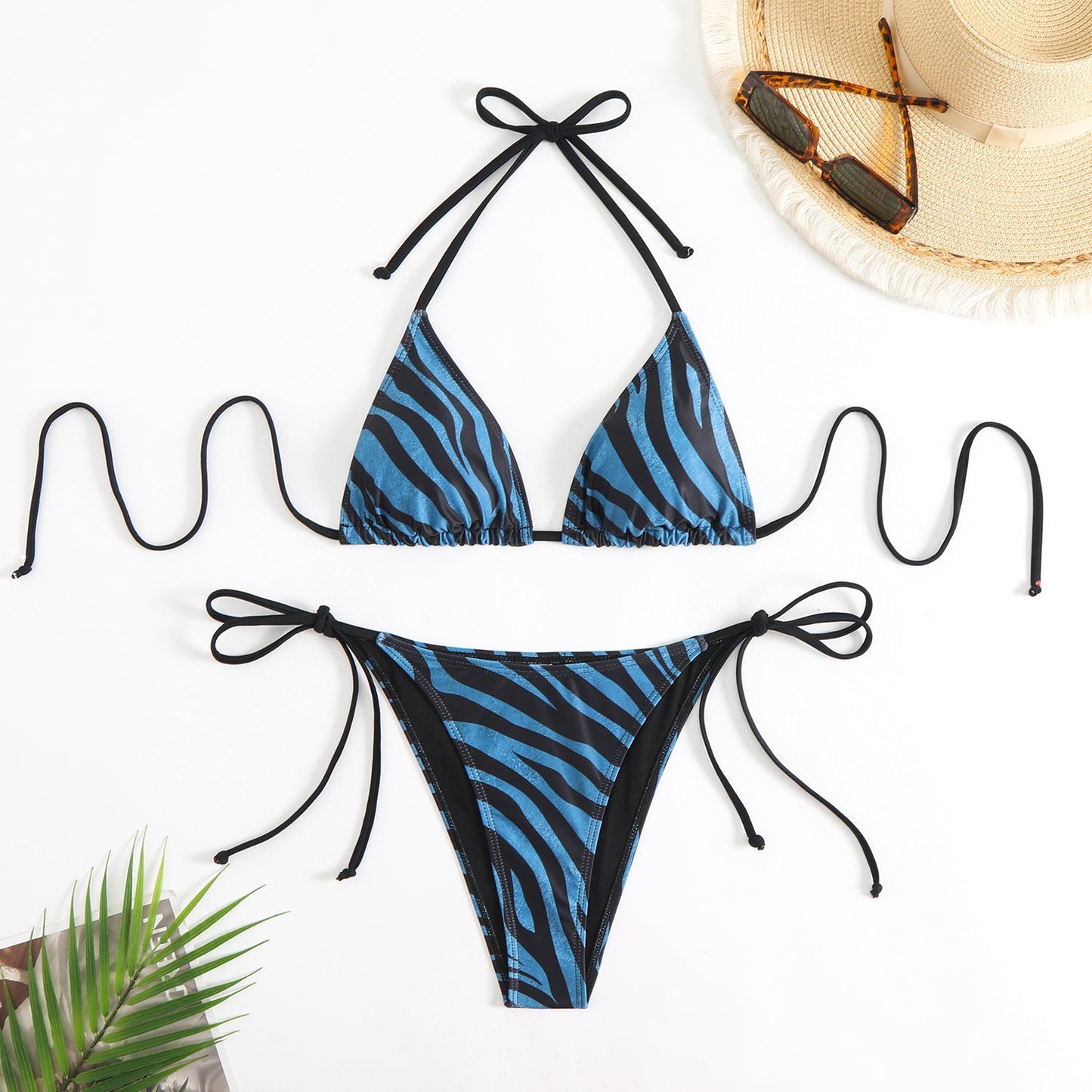 Bikini Zebra Pattern Sexy Backless Lace up Swimsuit Women Split Bikini