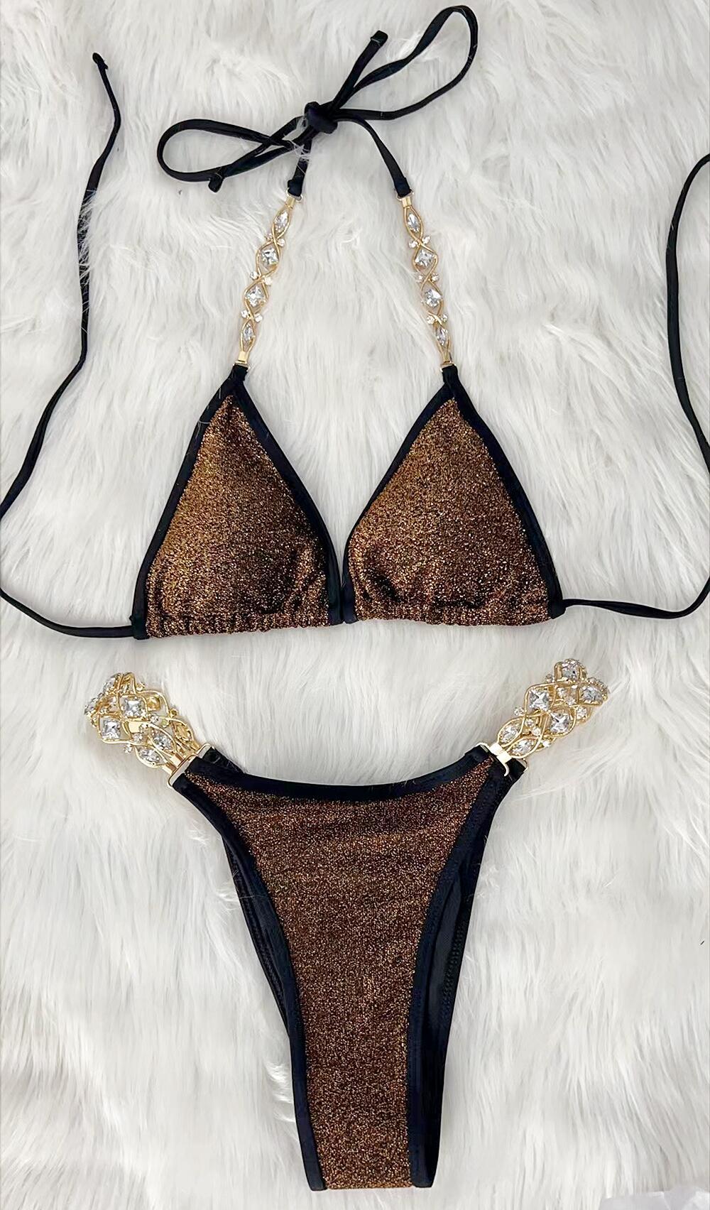 Beach Vacation Bikini Crystal Diamond Women Split Swimsuit