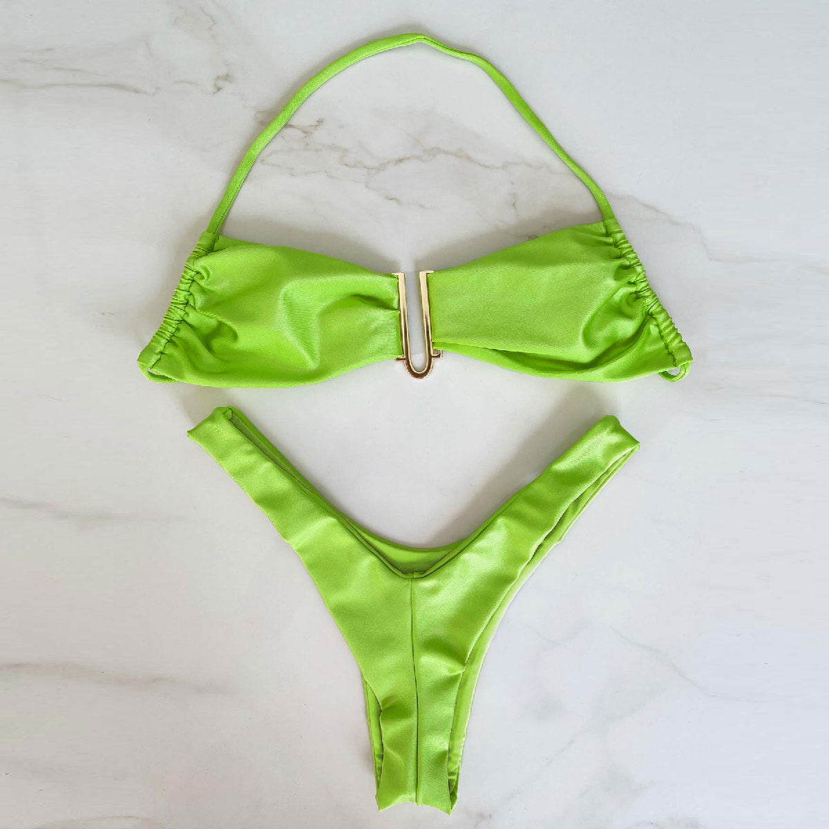 Fresh Solid Color High Slit Low Waist Bikini Sexy Split Swimsuit Women Bikini