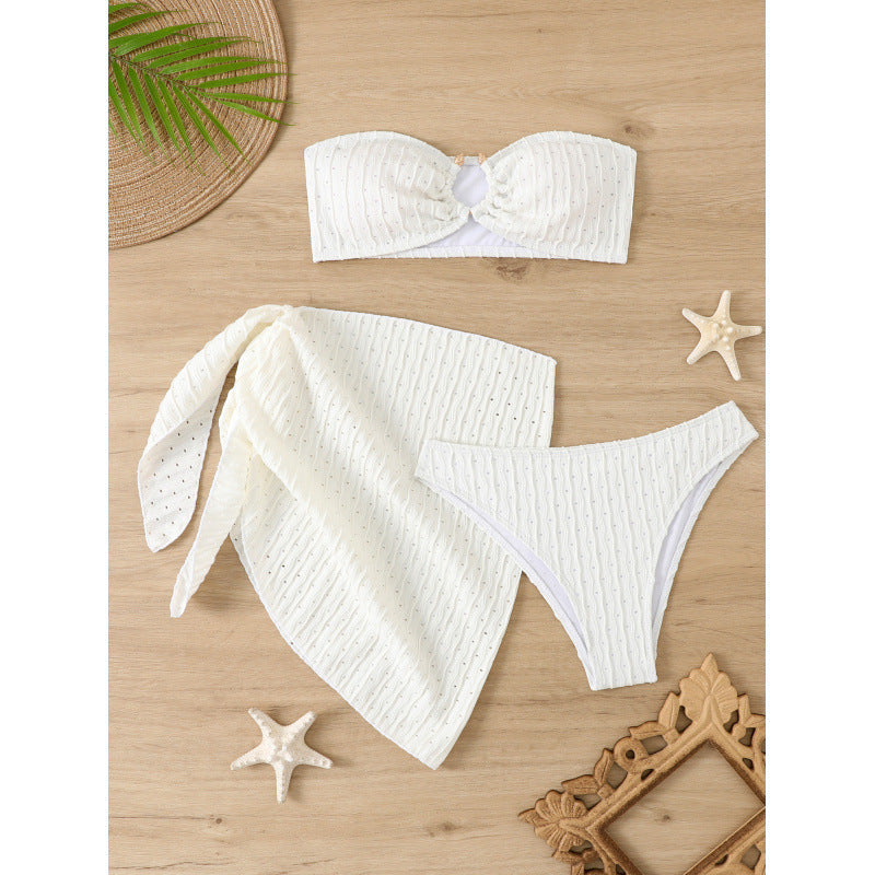 Swimsuit Women Split Backless Sexy Solid Color Bikini Mesh Bikini Three Piece Swimsuit