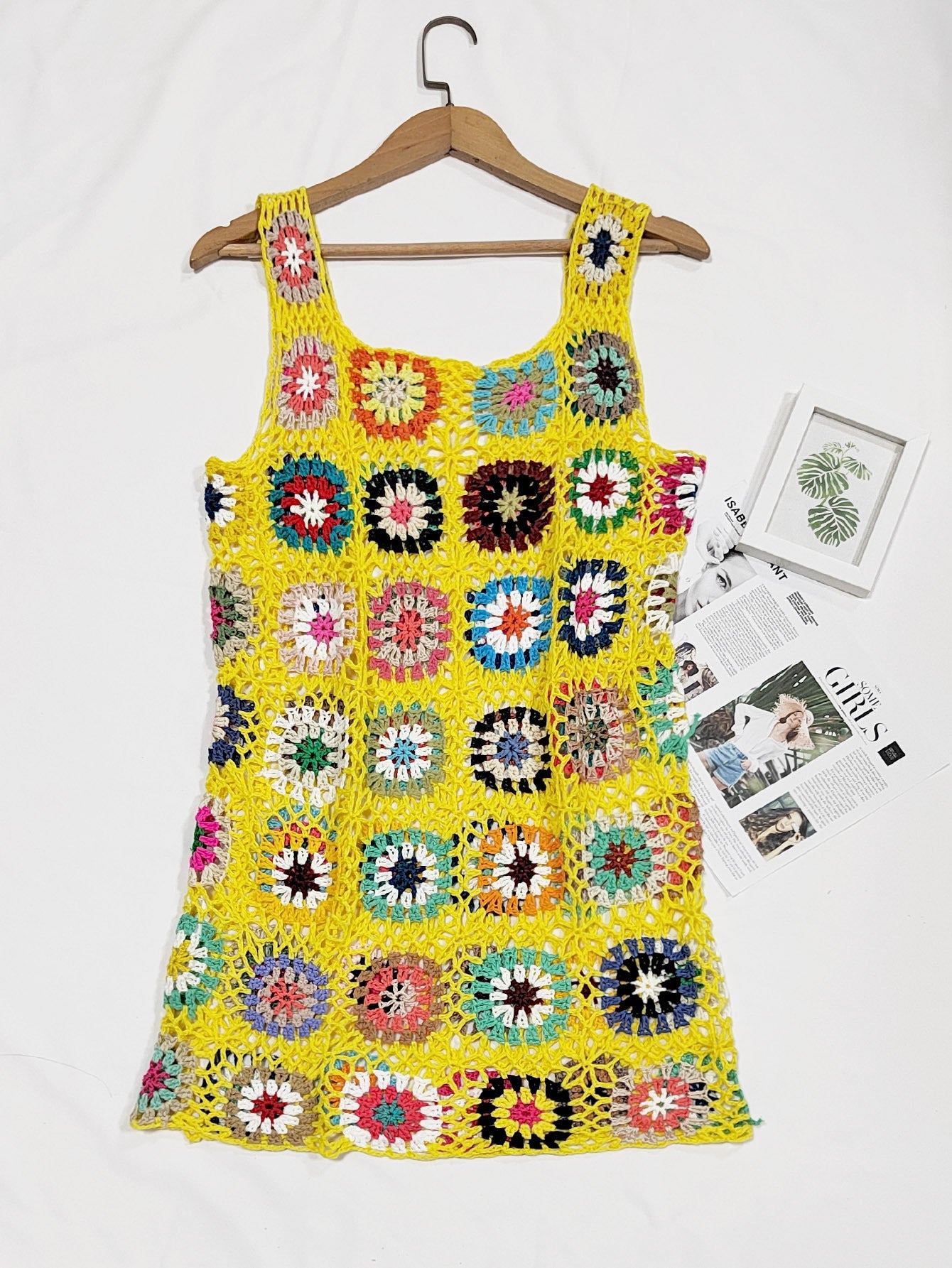 Bohemian Vacation Beach Handmade Crocheted Hollow Out Cutout out Suspender Sexy Rhombus Plaid Vest