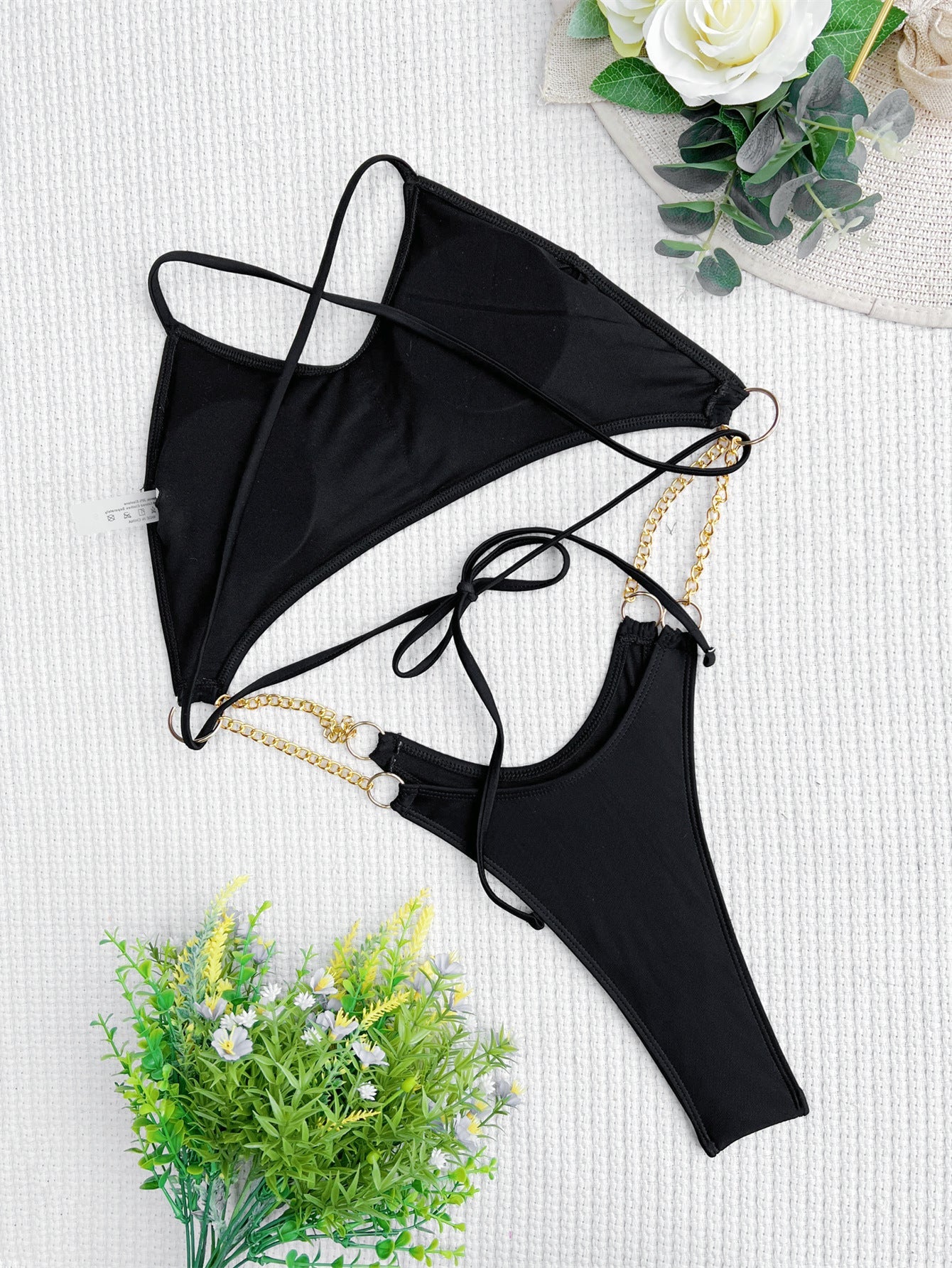 Women Double One Piece Swimsuit Banded Bikini Swimsuit Backless Swimsuit Solid Color Bikini