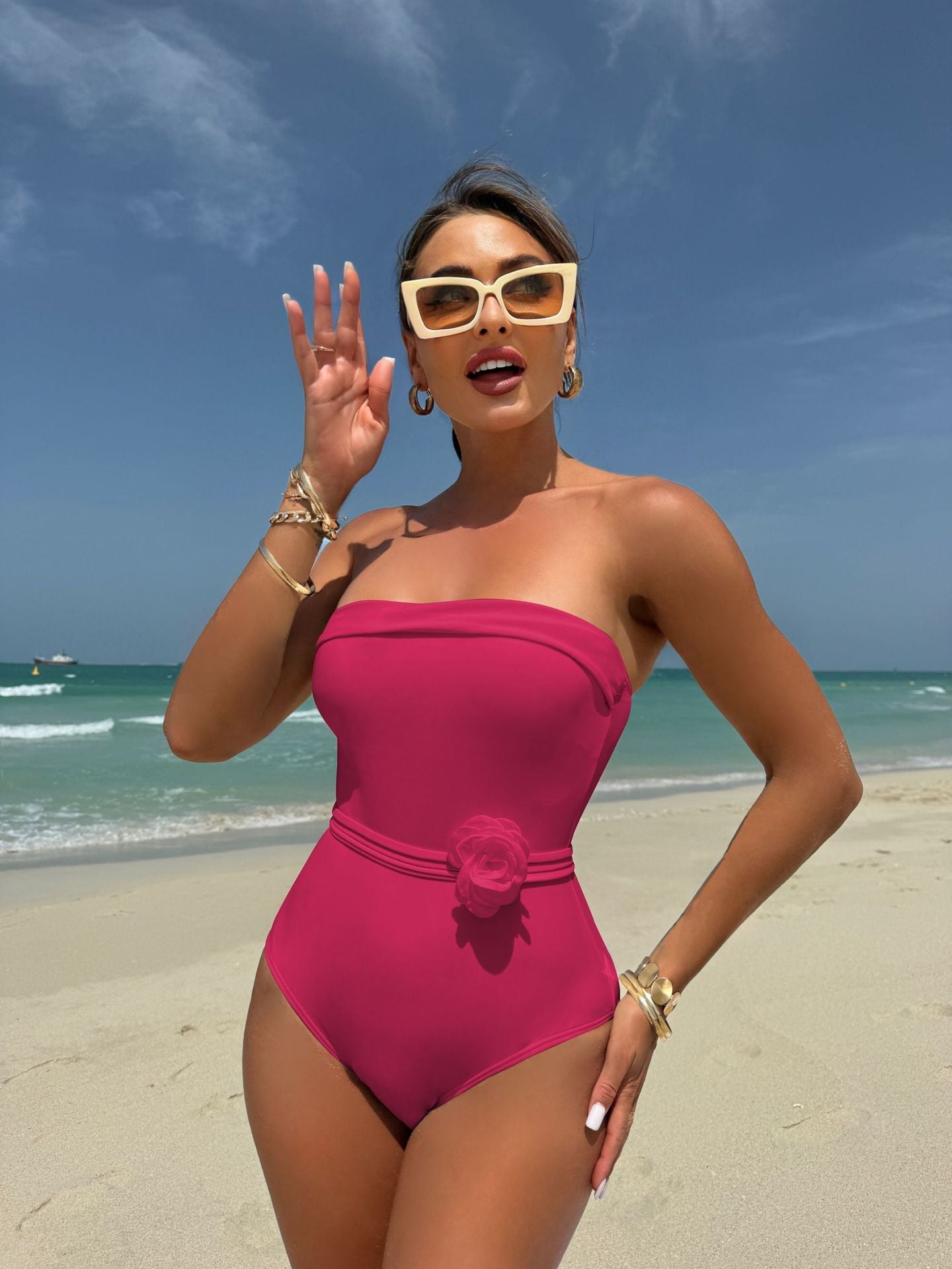 One Piece Multi Wear Drawstring Strap Small Floral Swimwear Swimsuit Bikini