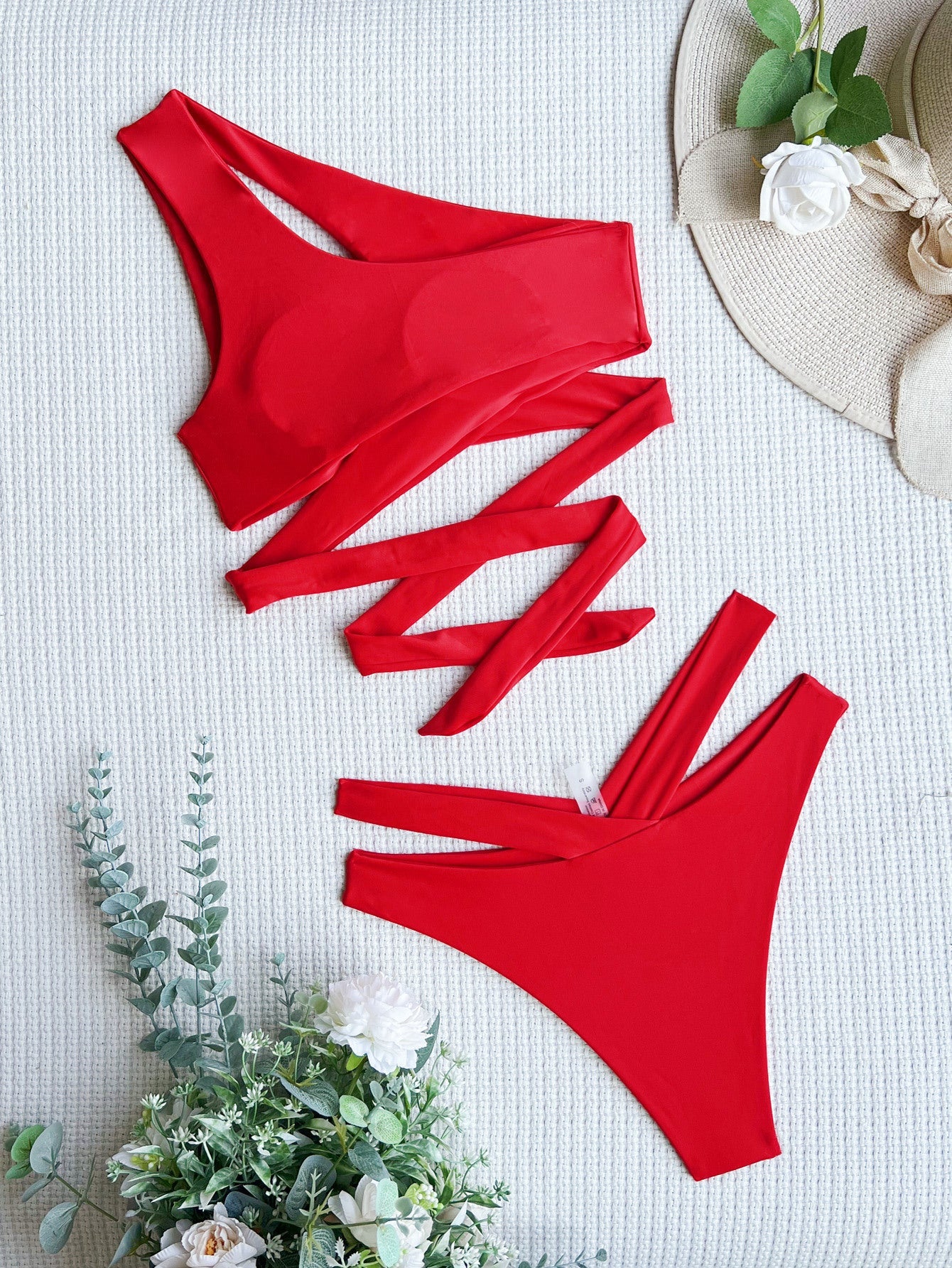 Bikini One Shoulder Swimsuit Sexy Swimming Suit Women Criss Cross Swimwear Solid Color Bikini