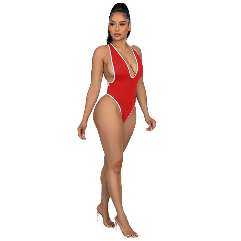 Sexy Women Clothing Bikini Three Point T Shaped Vest One Piece Swimsuit