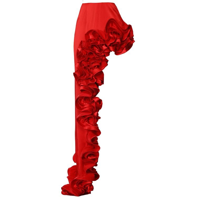 Popular Red Deep V Plunge Sexy Heavy Industry Lace One Piece Swimsuit Set for Women