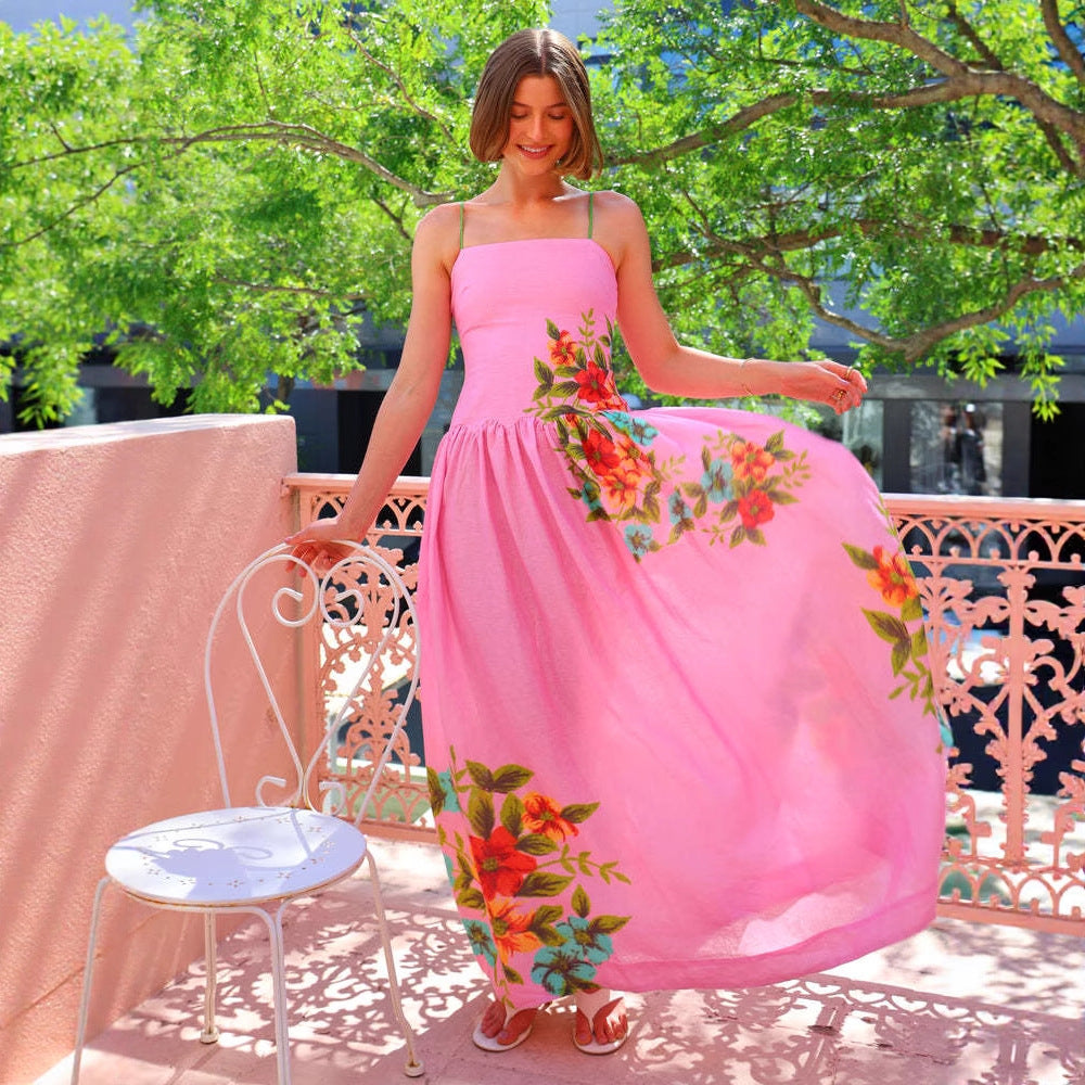 Summer Camisole Dress - Boho Floral Print Backless Vacation Dress