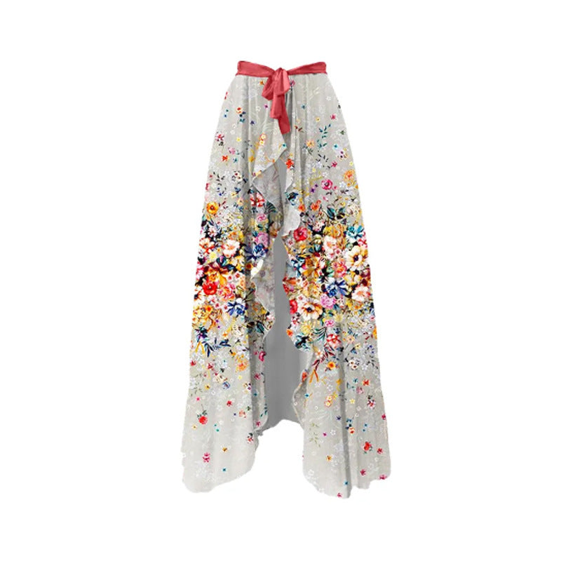 Bow Printing One Piece Women Swimwear French Retro Cover Belly Slimming Swimsuit