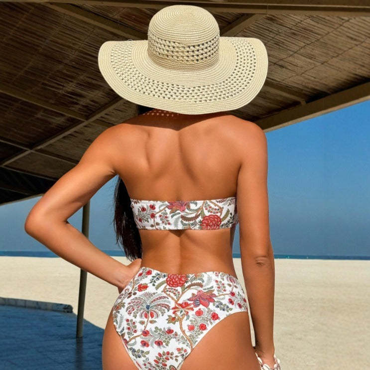 Printed Tube Top Sexy Swimsuit Triangle Bikini Women