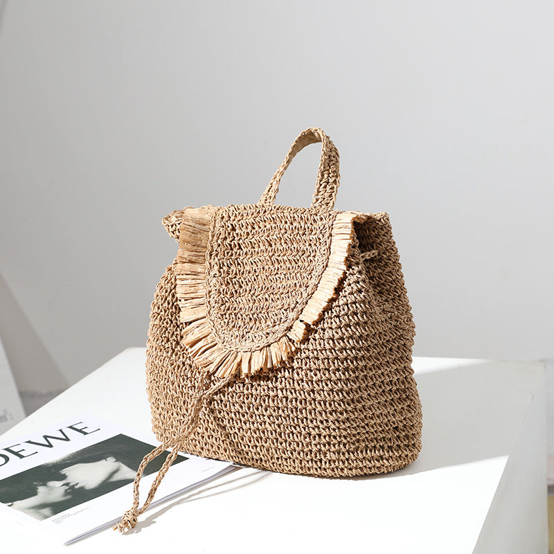 Backpack Straw Bag Mori Casual Tassel Straw Bag Woven Bag Women Same Seaside Vacation Beach Bag