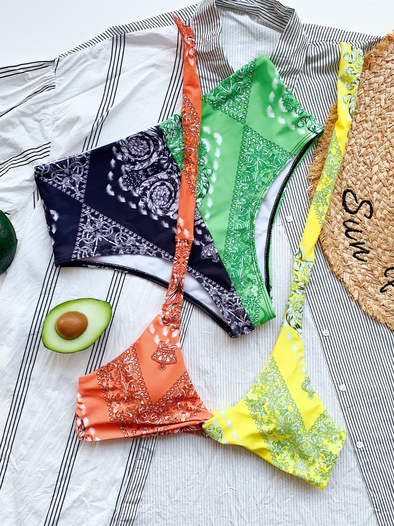 Bikini Double Bikini Print Stitching Swimsuit Swimsuit Strap Knotted Swimsuit Women Bikini