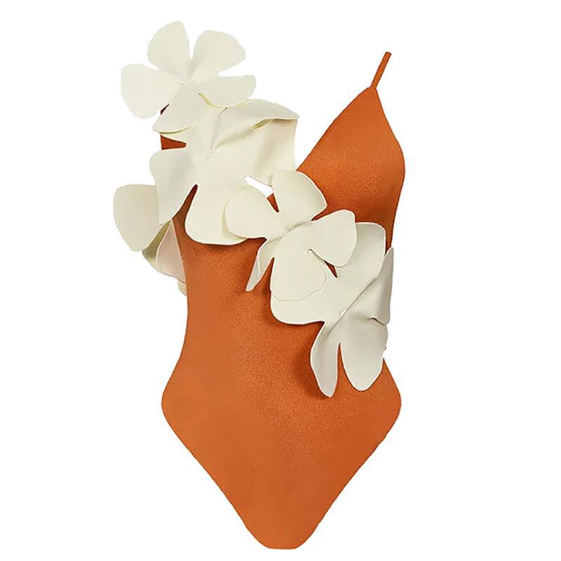 Three Dimensional Floral Design Solid Color Sexy Slimming One Piece Women Swimsuit