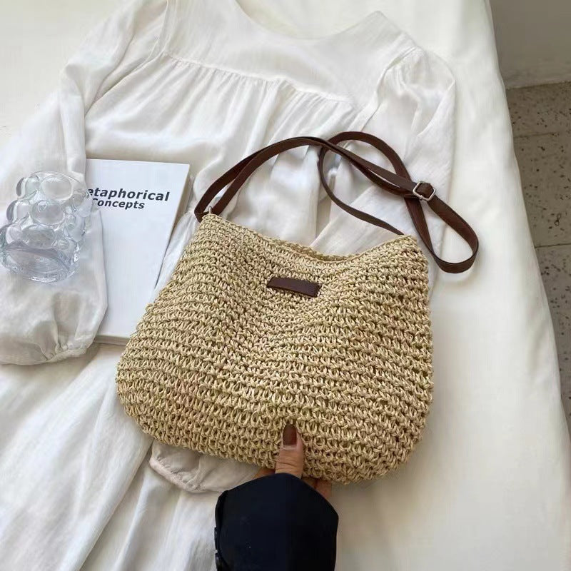 Crossbody Straw Bag Simple Shoulder Straw Bag Woven Bag Vacation Beach Bag All Match Women Bag