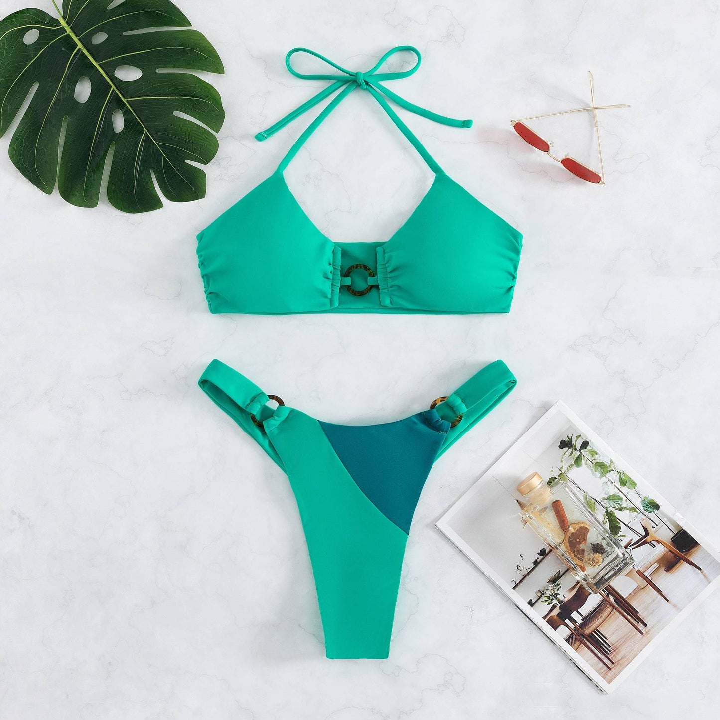 High Quality Bikini Stitching Sexy Swimsuit Color Matching plus Size Women Seperated Swimwear