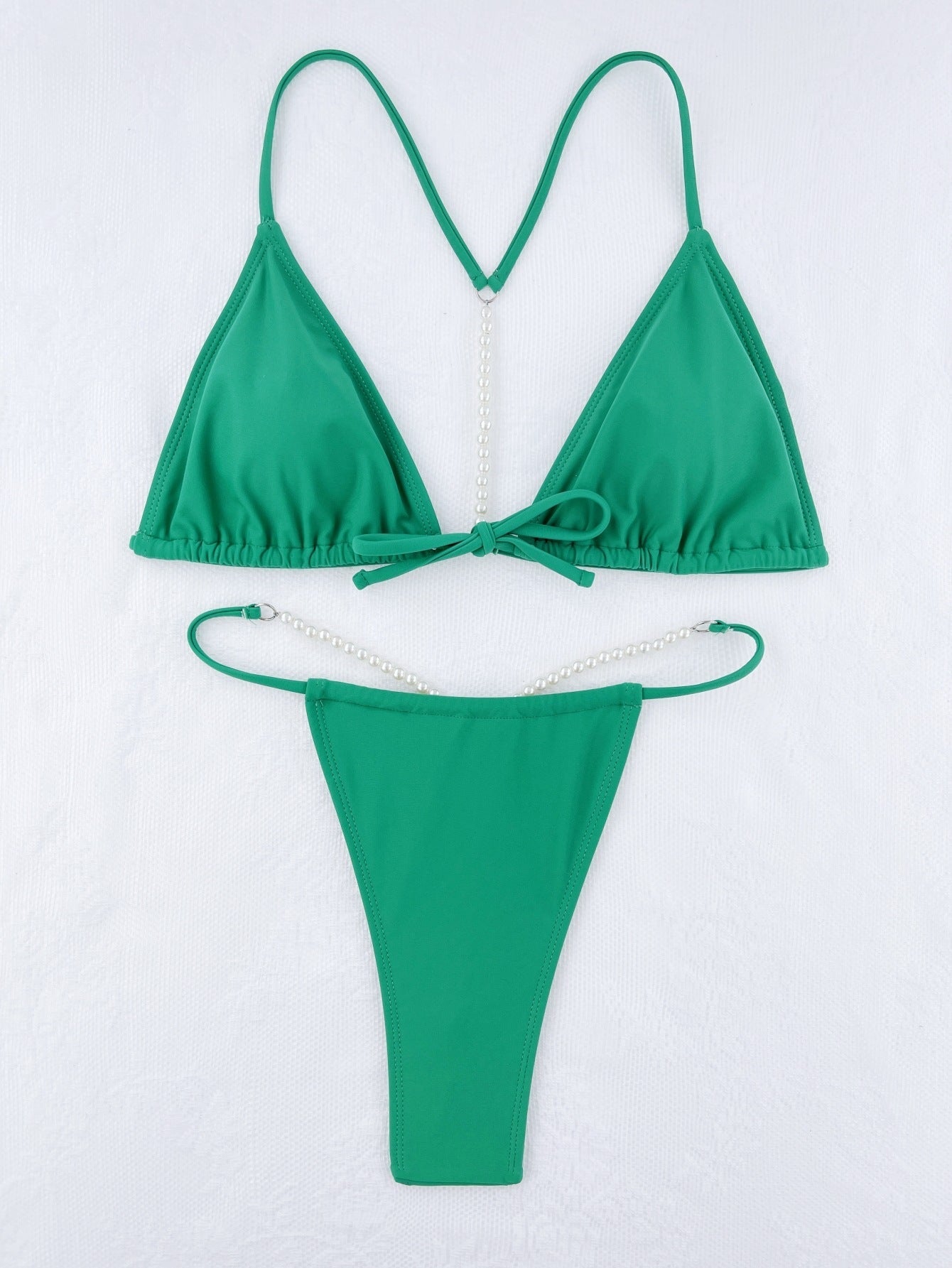 Set Sexy Bikini Pearl Chain Solid Color Swimsuit