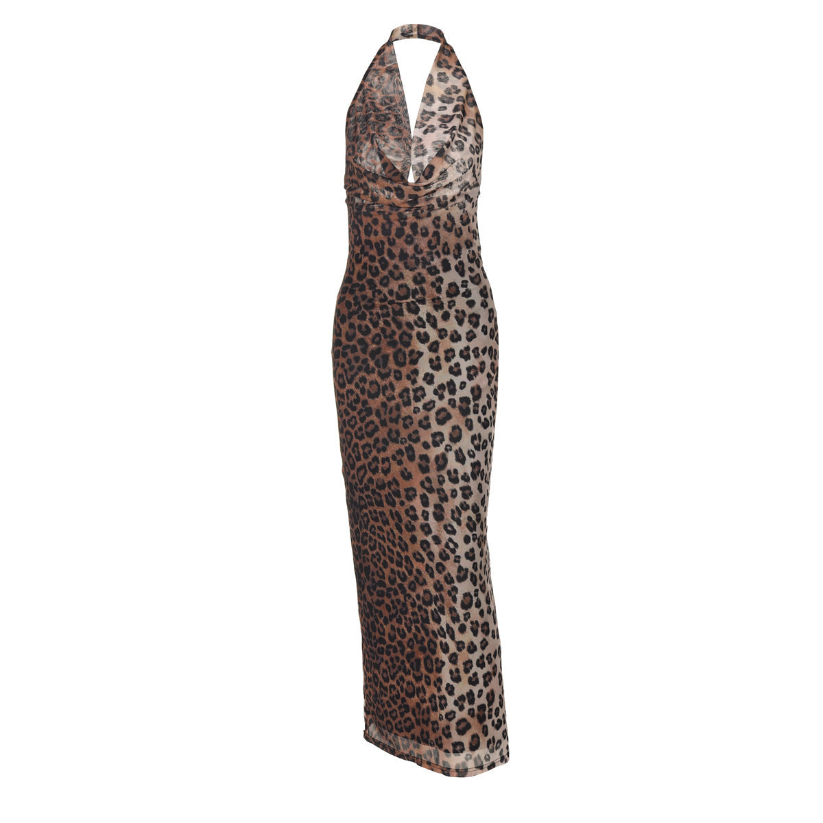 Women Wear Summer Sexy Backless Leopard Print Halter Sleeveless Dress