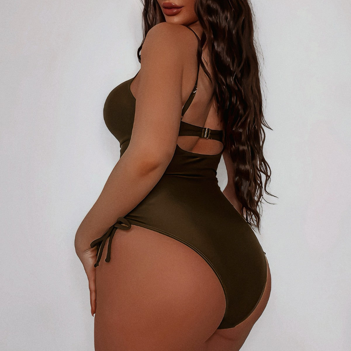 Bikini Bikini Brown Cutout Strap One Piece Swimsuit