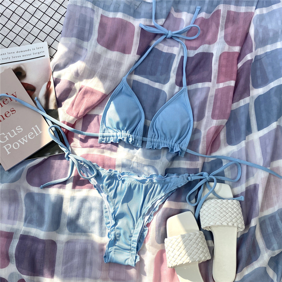 Women Lace Band Sexy Split Swimsuit Halter Bikini Swimsuit