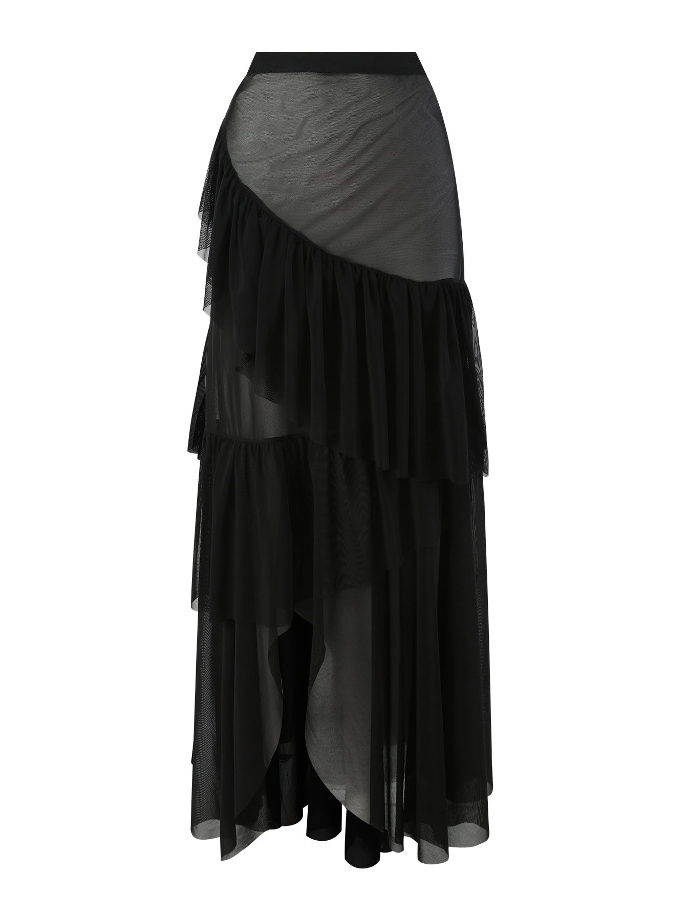 Lonkey Swimsuit Two Piece Solid Color Transparent Mesh Flying Edge Skirt Swimsuit