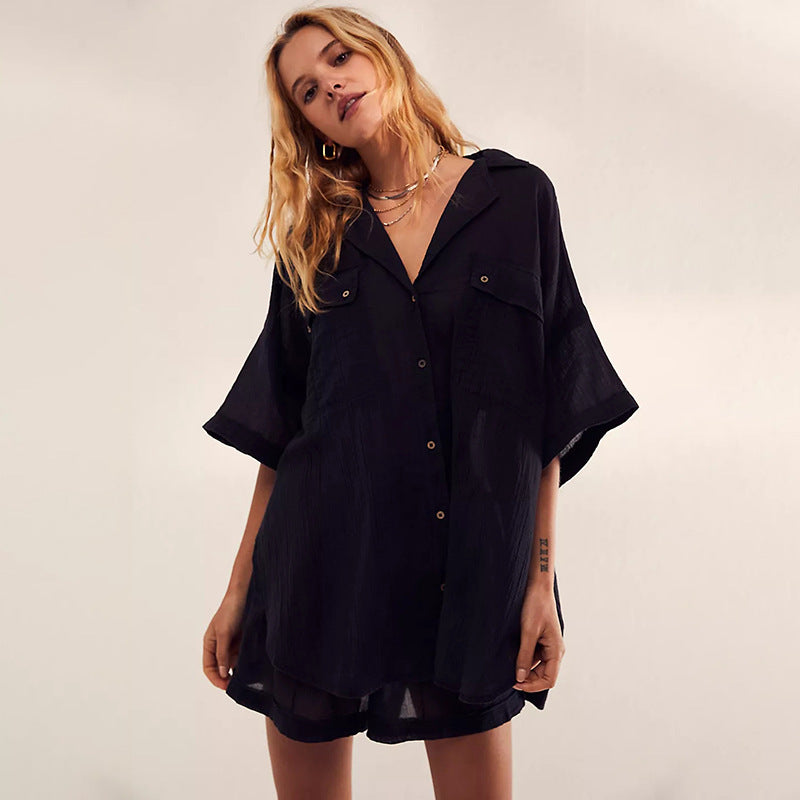 Bamboo Cotton Shirt Cardigan Beach Jacket Bikini Cardigan Seaside Vacation Swimsuit Sun Protection Clothing for Women