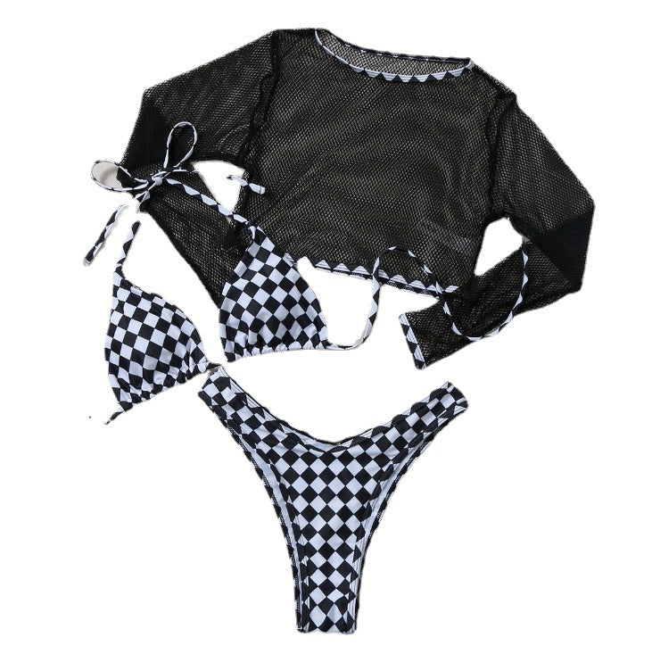Mesh Grid Sexy Three Piece Set