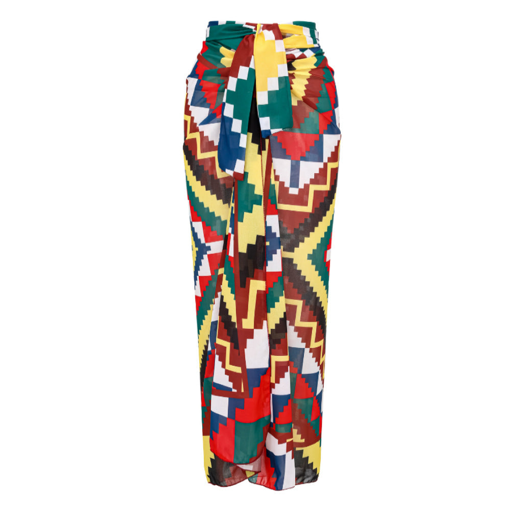 Retro One Piece Swimsuit Women Deep V Plunge Lace up Chiffon Skirt Set Spring